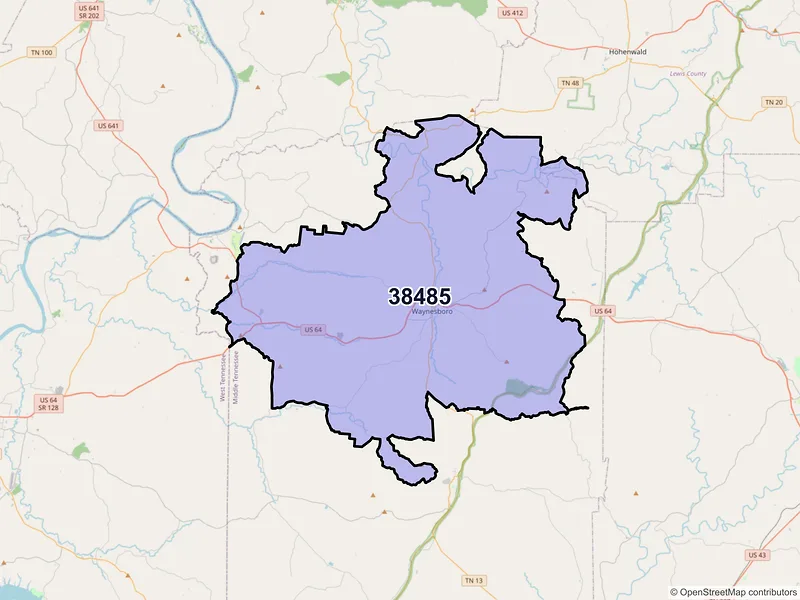 Map of ZIP Code 38485 — Waynesboro, TN