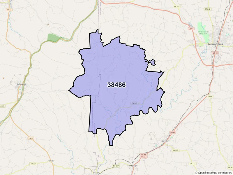 Map of ZIP Code 38486 — Westpoint, TN