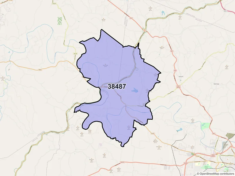 Map of ZIP Code 38487 — Williamsport, TN