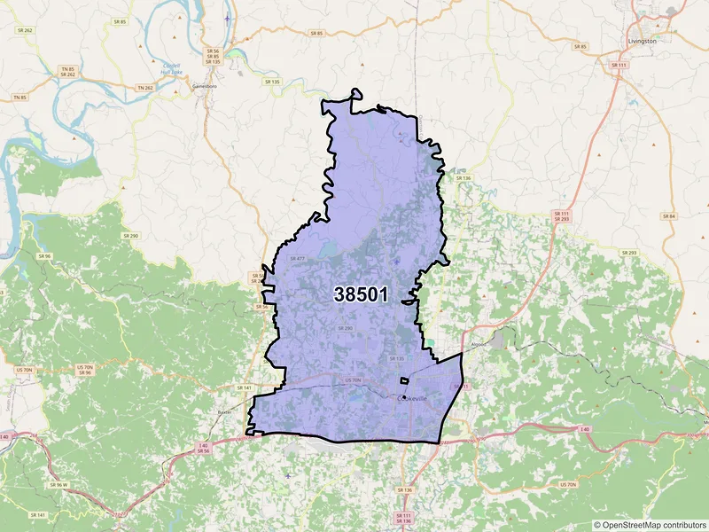 Map of ZIP Code 38501 — Cookeville, TN