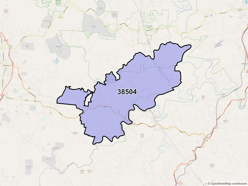 Map of ZIP Code 38504 — Allardt, TN
