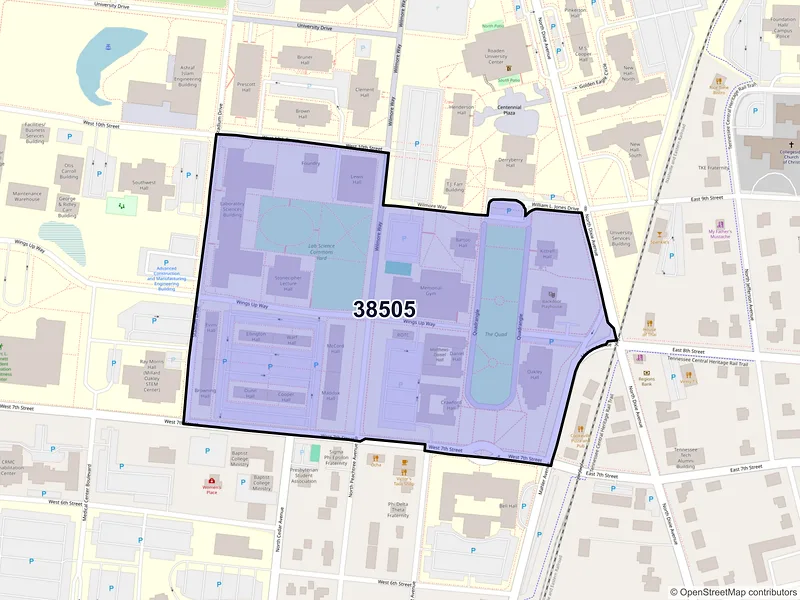 Map of ZIP Code 38505 — Cookeville, TN