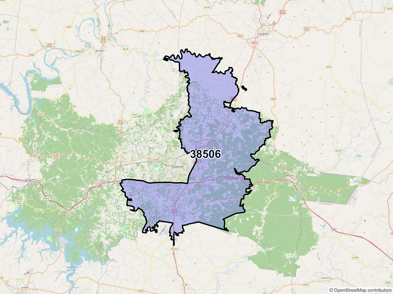 Map of ZIP Code 38506 — Cookeville, TN