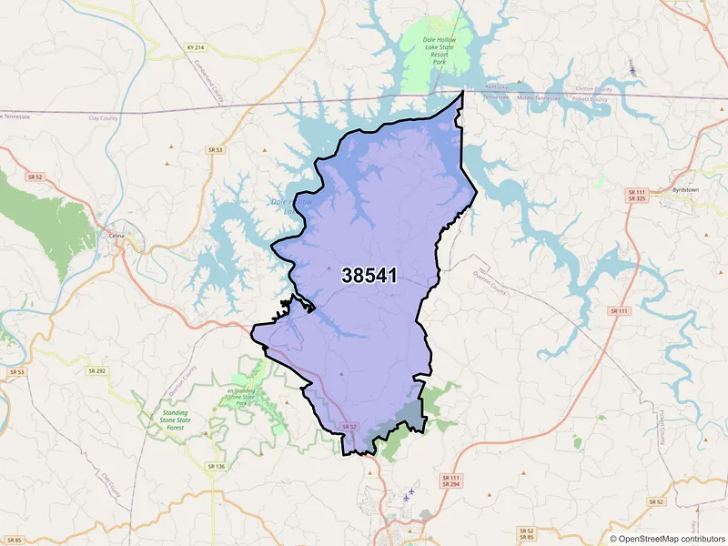 Map of ZIP Code 38541 — Allons, TN