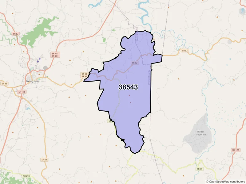 Map of ZIP Code 38543 — Alpine, TN