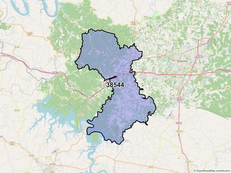 Map of ZIP Code 38544 — Baxter, TN
