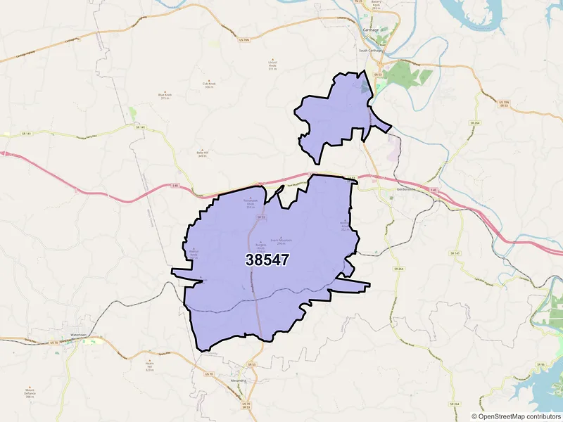 Map of Brush Creek, Tennessee and ZIP codes