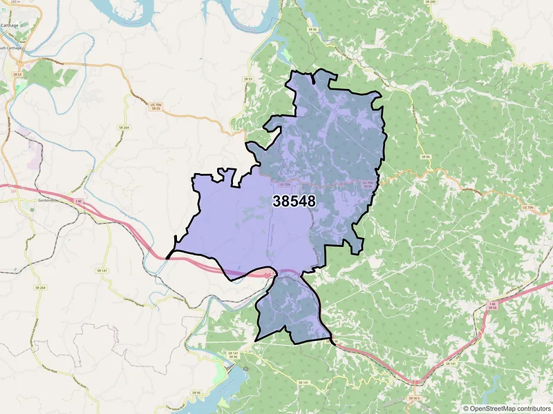 Map of ZIP Code 38548 — Buffalo Valley, TN
