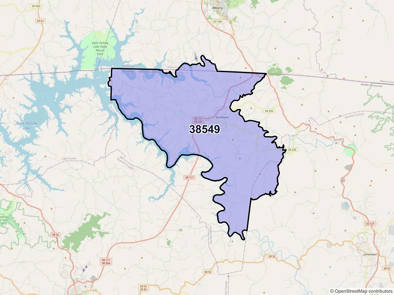 Map of ZIP Code 38549 — Byrdstown, TN