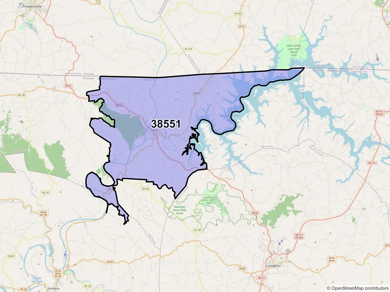 Map of ZIP Code 38551 — Celina, TN