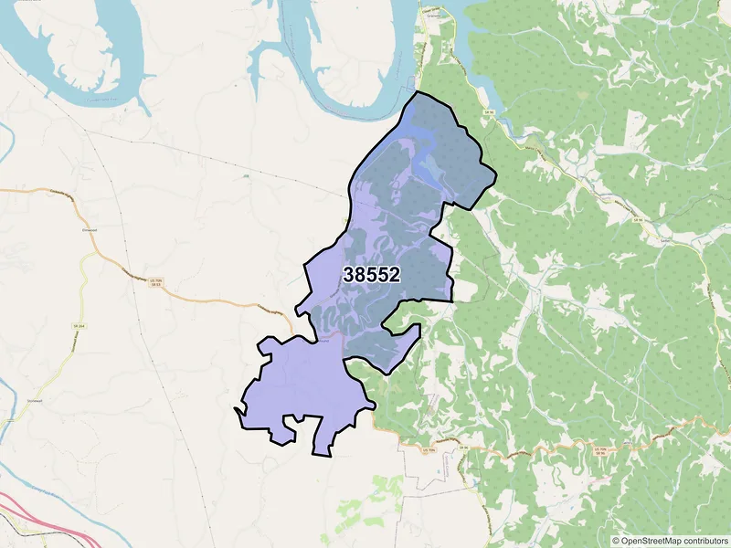 Map of ZIP Code 38552 — Chestnut Mound, TN