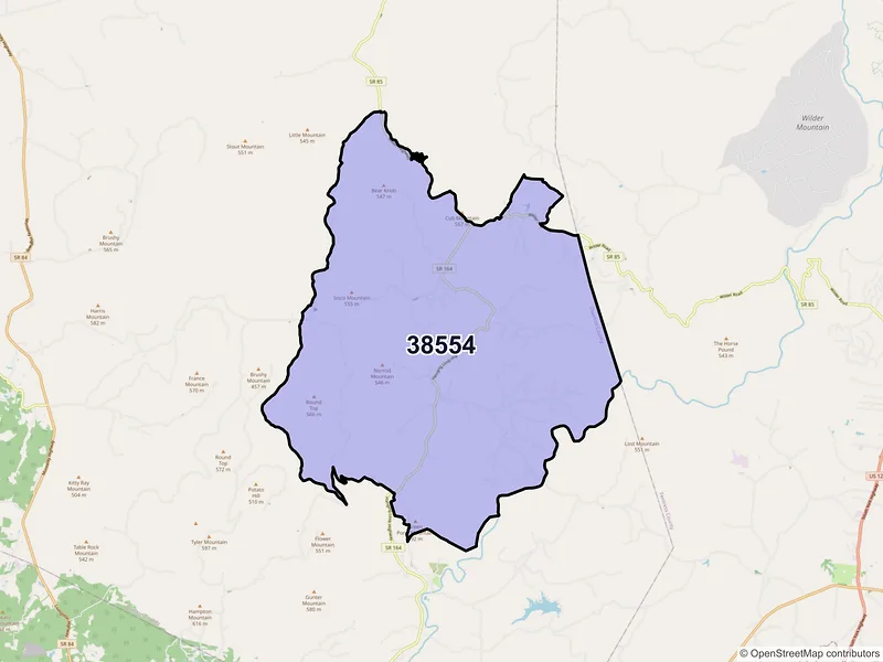 Map of ZIP Code 38554 — Crawford, TN