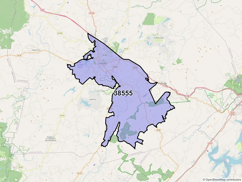 Map of ZIP Code 38555 — Crossville, TN