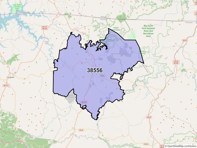 Map of ZIP Code 38556 — Jamestown, TN