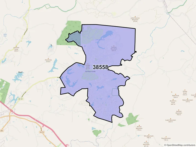 Map of ZIP Code 38558 — Crossville, TN