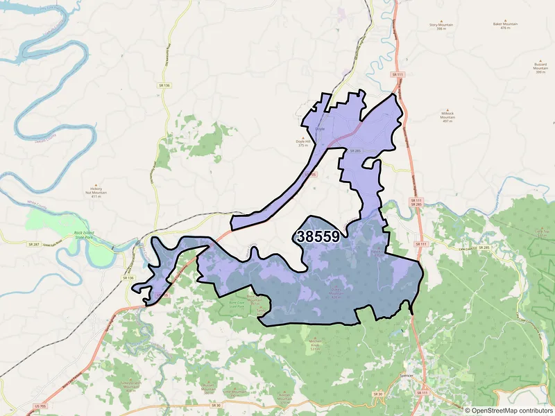 Map of ZIP Code 38559 — Doyle, TN