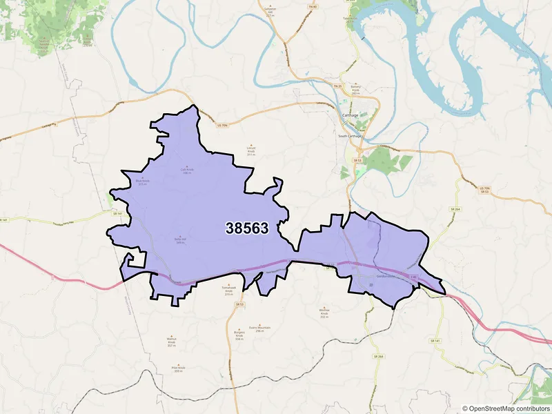Map of ZIP Code 38563 — Gordonsville, TN