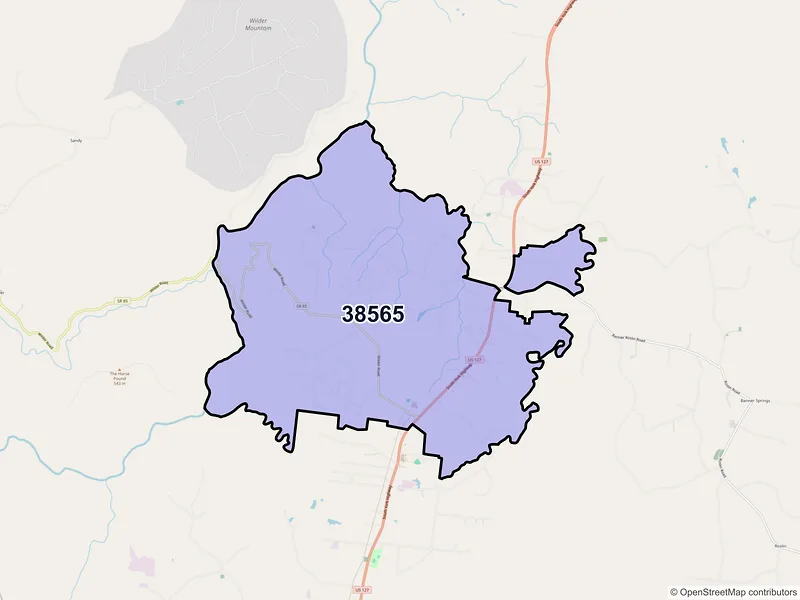 Map of ZIP Code 38565 — Grimsley, TN