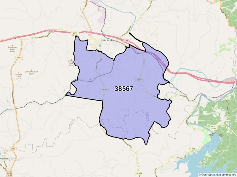 Map of ZIP Code 38567 — Hickman, TN