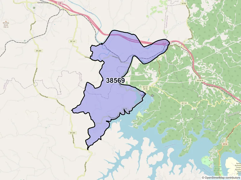 Map of ZIP Code 38569 — Lancaster, TN