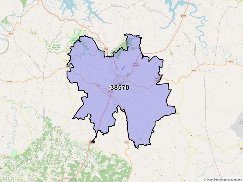 Map of Livingston, Tennessee and ZIP codes