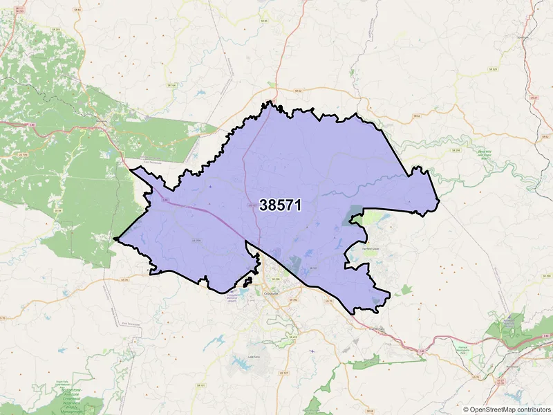 Map of ZIP Code 38571 — Crossville, TN