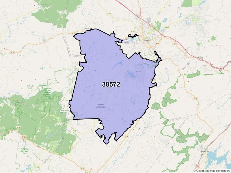 Map of ZIP Code 38572 — Crossville, TN
