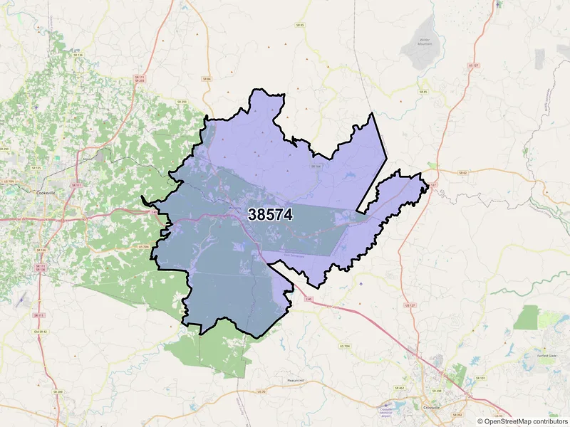 Map of ZIP Code 38574 — Monterey, TN