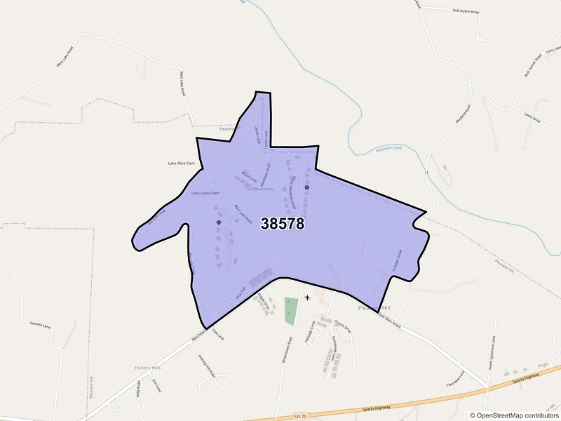 Map of Pleasant Hill, Tennessee and ZIP codes