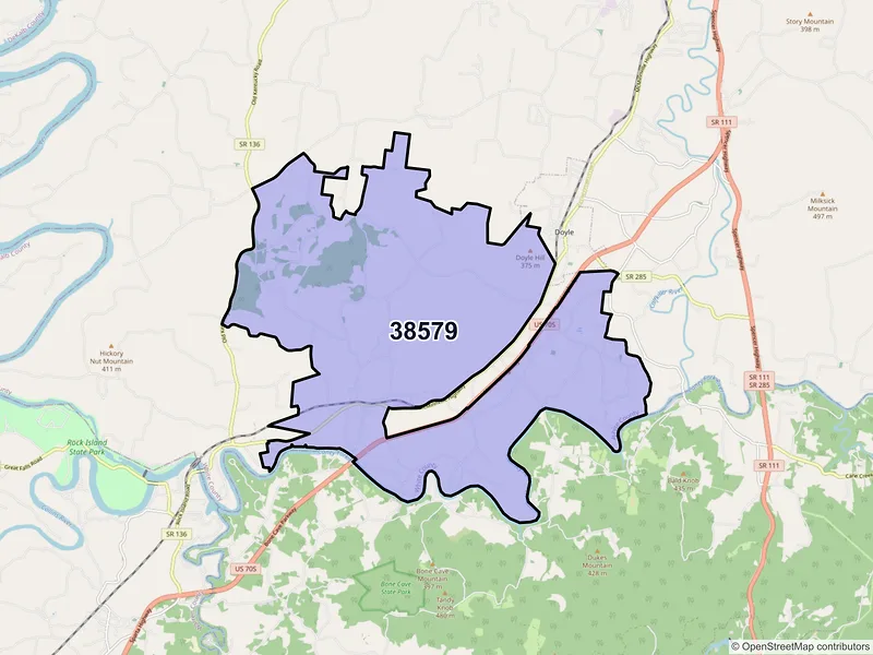 Map of ZIP Code 38579 — Quebeck, TN