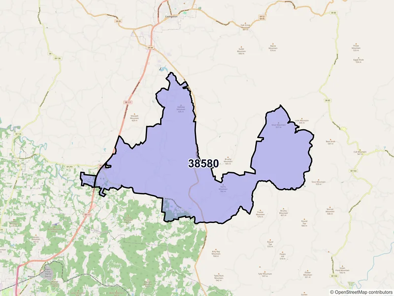 Map of ZIP Code 38580 — Rickman, TN