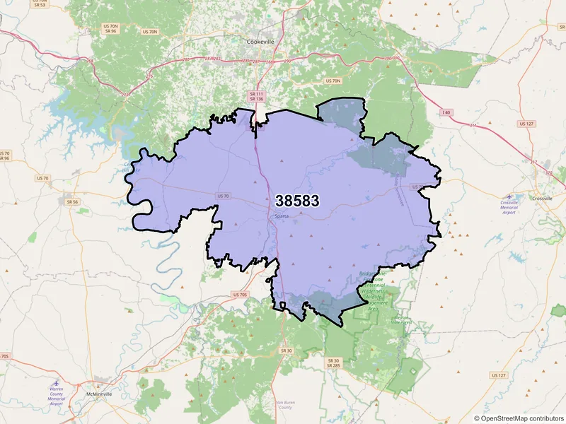 Map of ZIP Code 38583 — Sparta, TN