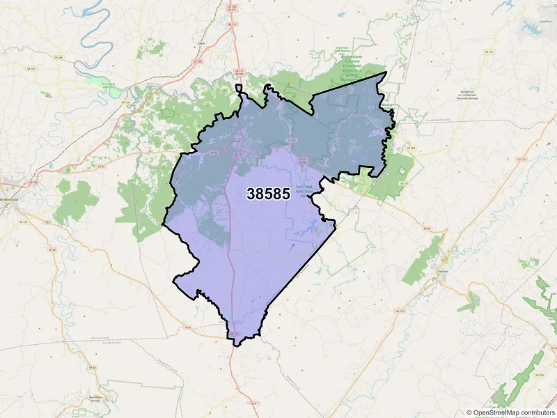Map of ZIP Code 38585 — Spencer, TN