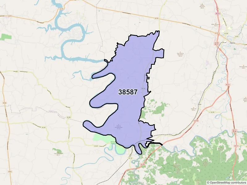 Map of ZIP Code 38587 — Walling, TN