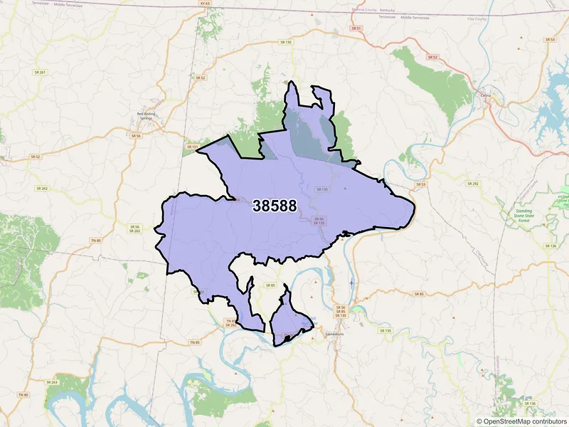 Map of Whitleyville, Tennessee and ZIP codes