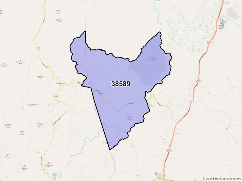 Map of ZIP Code 38589 — Wilder, TN
