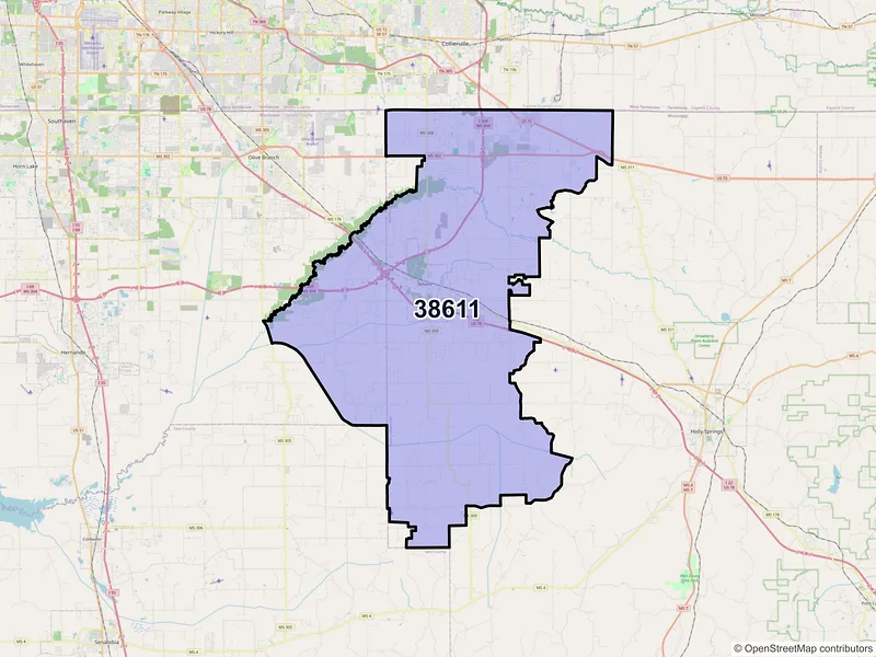 Map of ZIP Code 38611 — Byhalia, MS