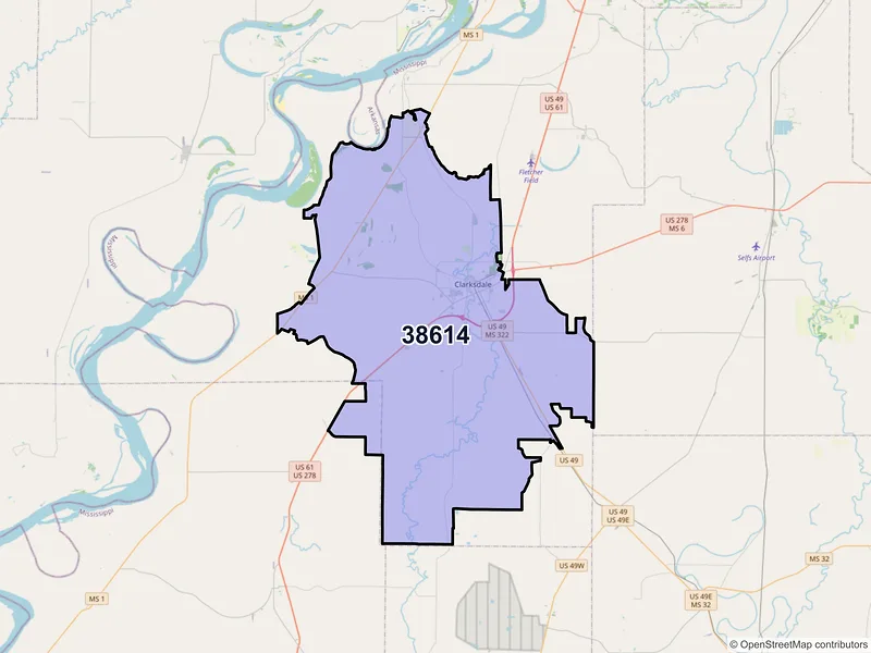 Map of ZIP Code 38614 — Clarksdale, MS