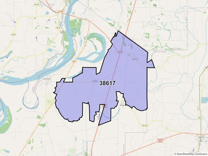 Map of Coahoma, Mississippi and ZIP codes