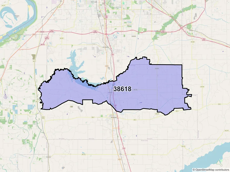 Map of ZIP Code 38618 — Coldwater, MS