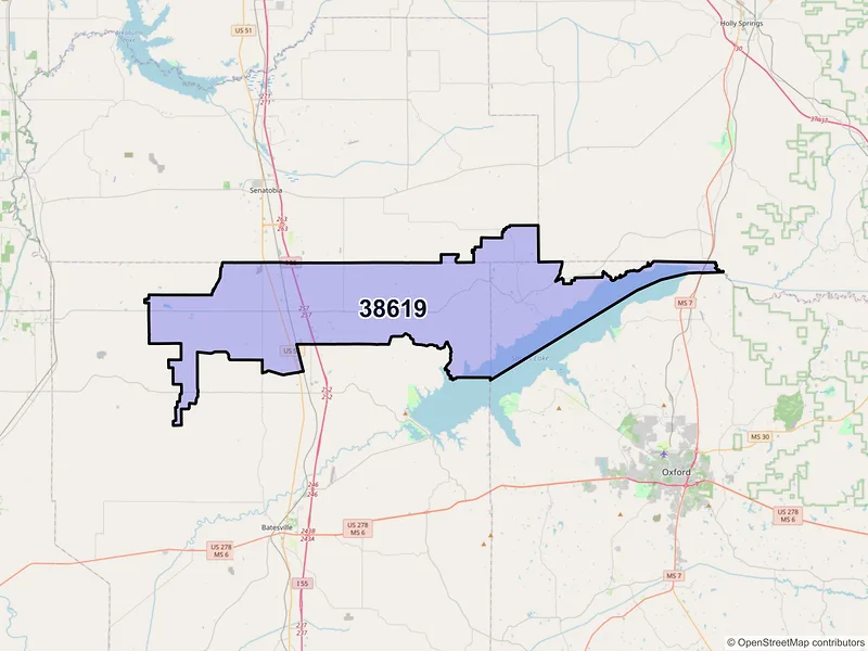 Map of ZIP Code 38619 — Como, MS