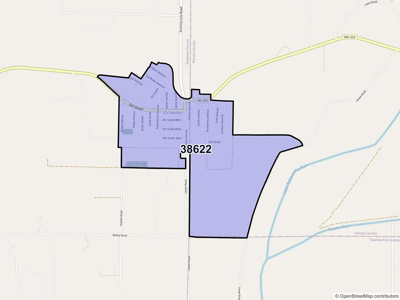 Map of Crowder, Mississippi and ZIP codes