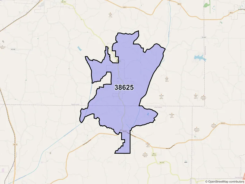 Map of ZIP Code 38625 — Dumas, MS