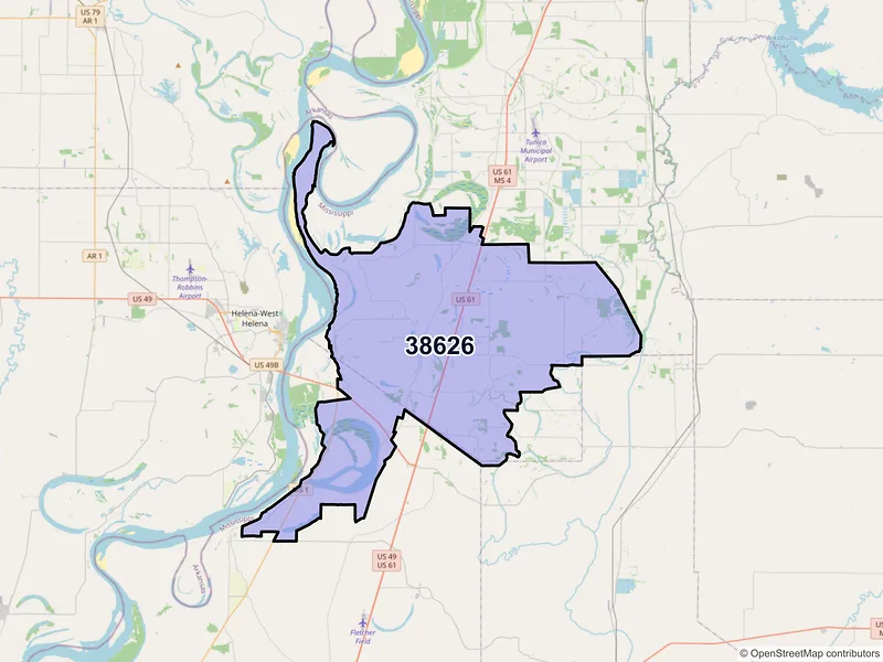 Map of ZIP Code 38626 — Dundee, MS