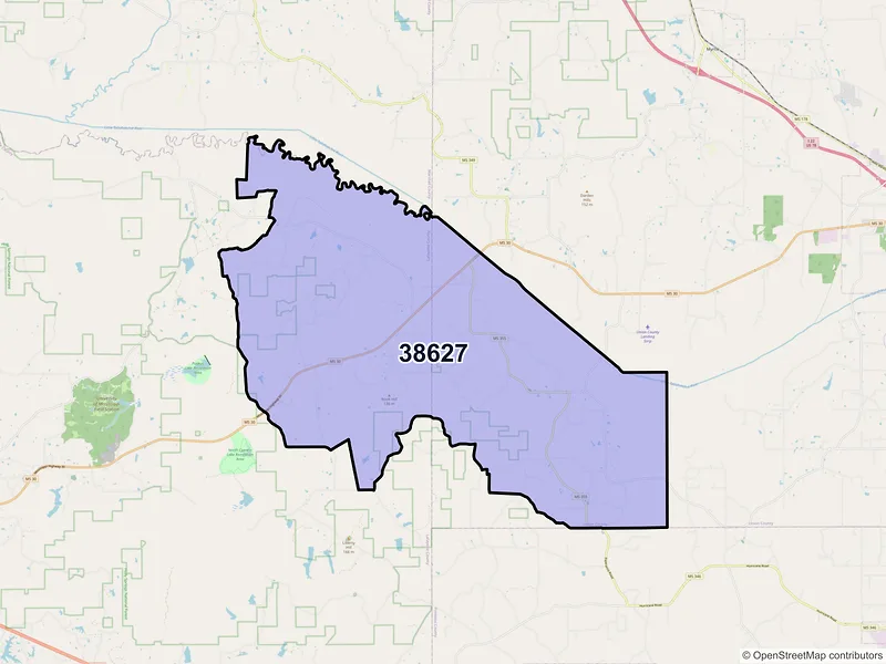 Map of ZIP Code 38627 — Etta, MS