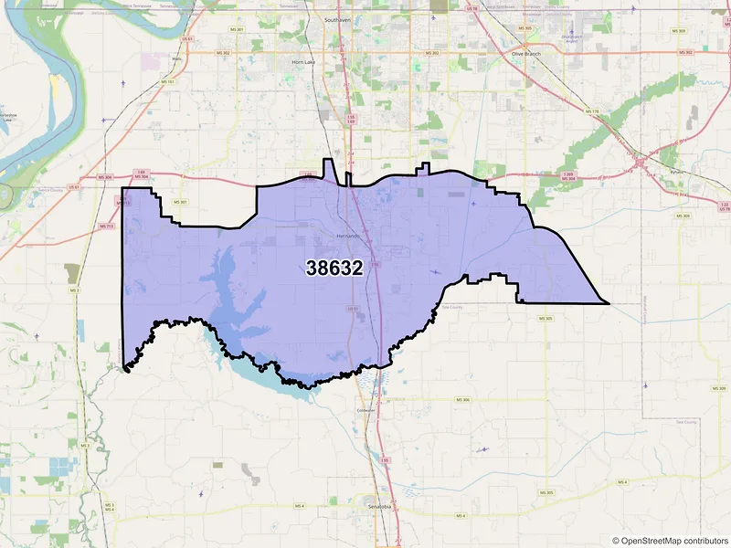 Map of ZIP Code 38632 — Hernando, MS