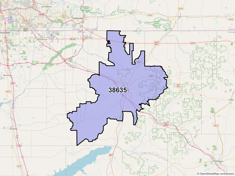 Map of ZIP Code 38635 — Holly Springs, MS