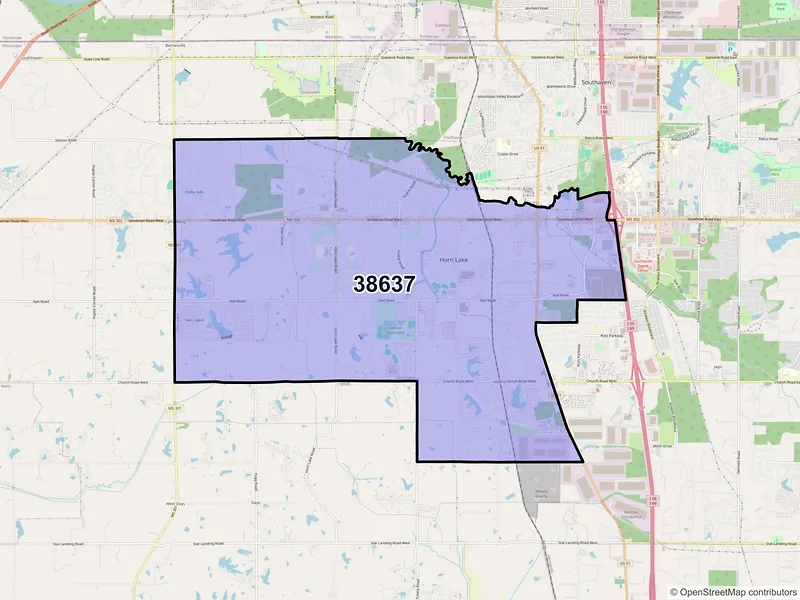 Map of Horn Lake, Mississippi and ZIP codes