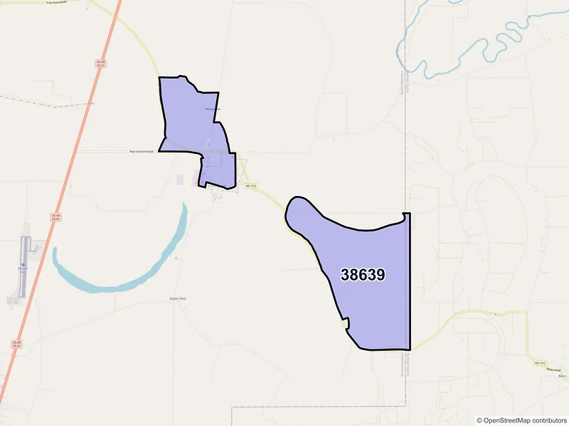Map of Jonestown, Mississippi and ZIP codes
