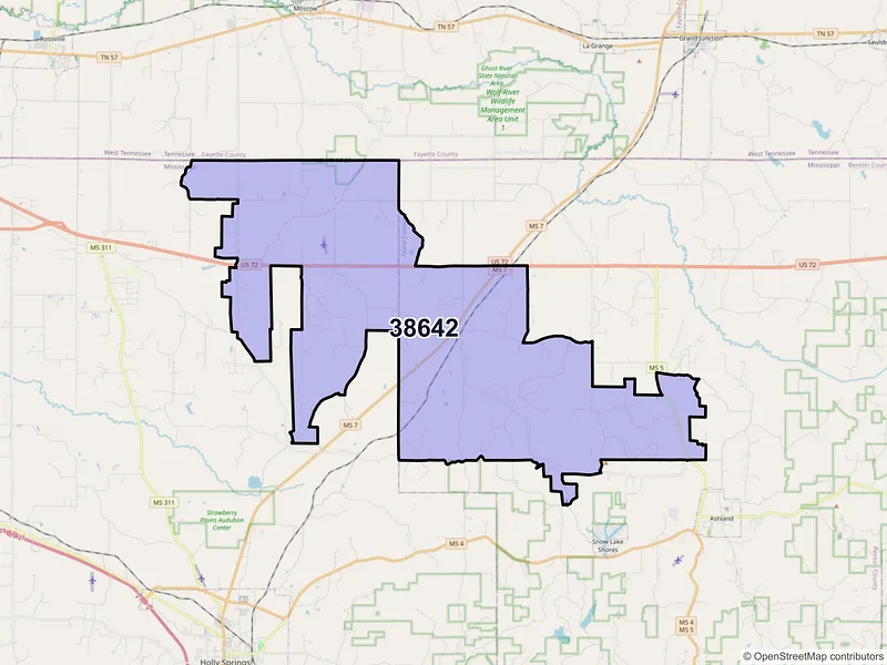 Map of ZIP Code 38642 — Lamar, MS